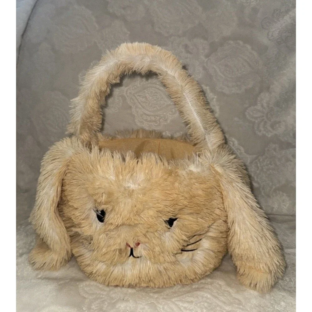 Easter Basket Plush Soft Bunny Rabbit MTY International Co  8” Diameter Tan